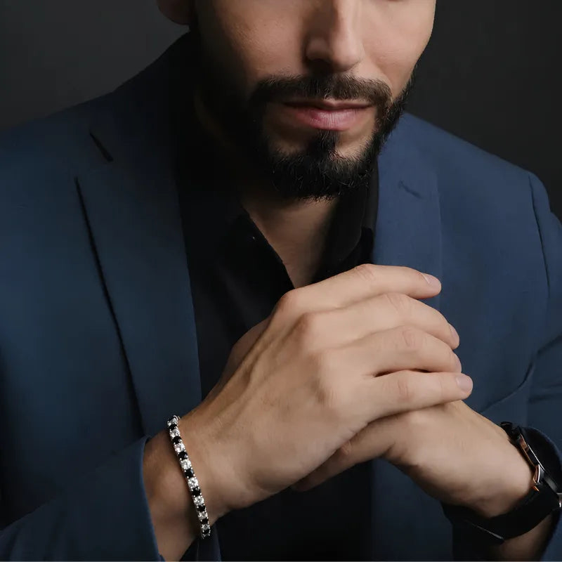 925 Sterling Silver Obsidian Zirconia Bracelet
