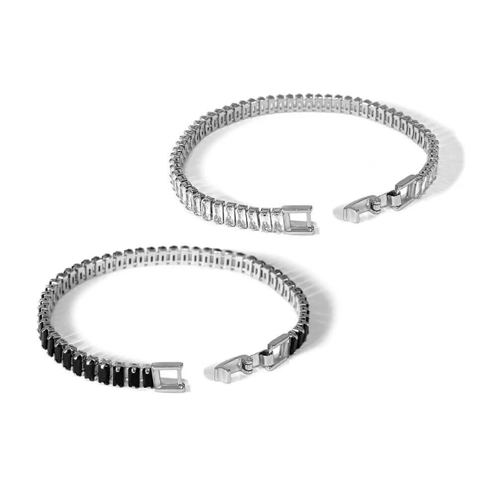 2-Pack 925 Sterling Silver Onyx & Lumière Zirconia Bracelets