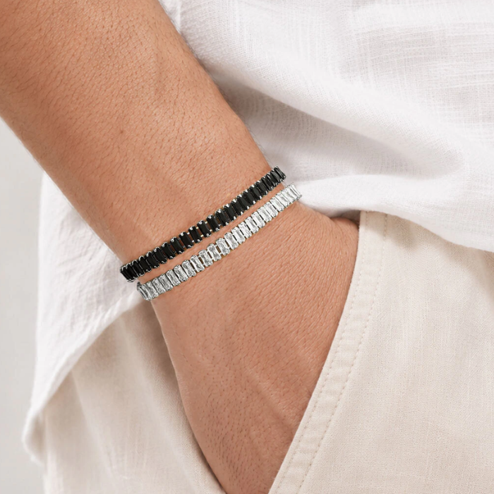 2-Pack 925 Sterling Silver Onyx & Lumière Zirconia Bracelets