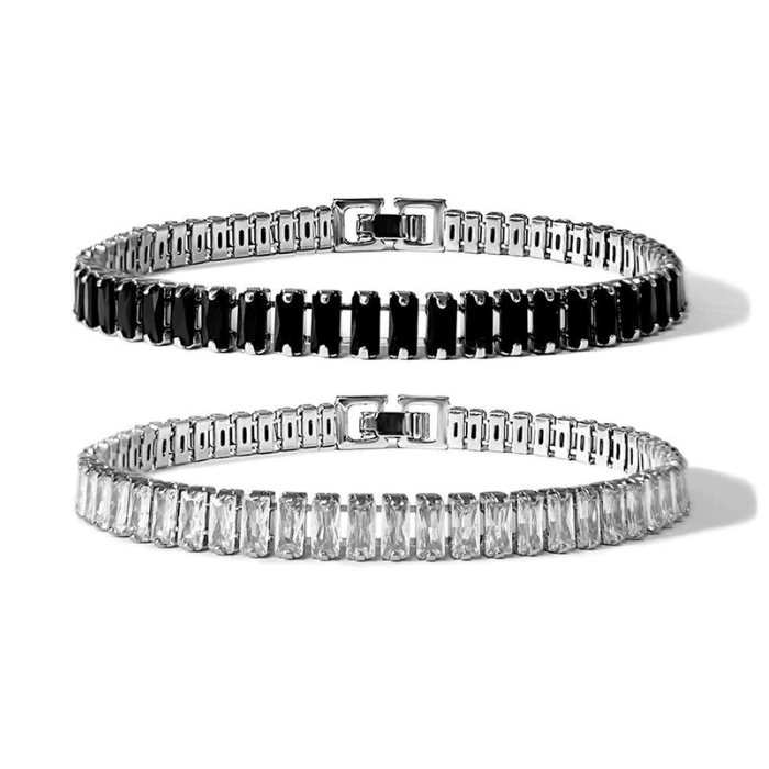 2-Pack 925 Sterling Silver Onyx & Lumière Zirconia Bracelets